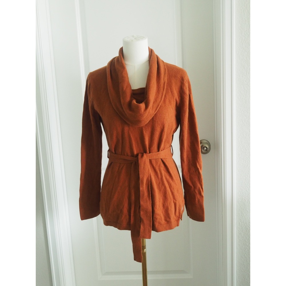 Marchbrae Edinburgh Cowl Neck Burnt Orange Wool Belted Sweater Large Good L